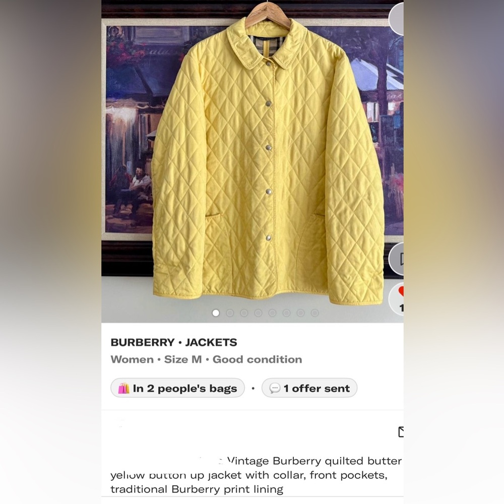 Burberry Yellow Quilted Jacket M - Picture 10 of 11